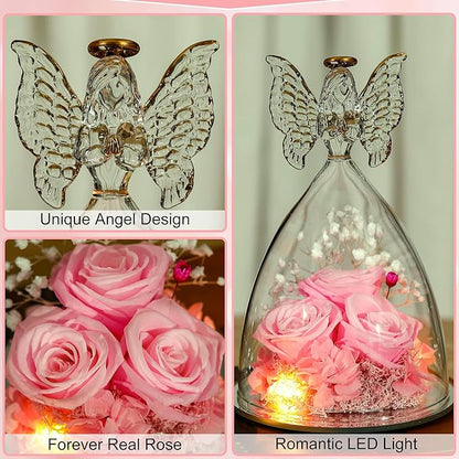 Mothers Day Mom Gifts for Women Preserved Flowers in Glass Angel Forever Flowers for Delivery Prime Eternal Roses Gifts for Grandma, Peach Pink