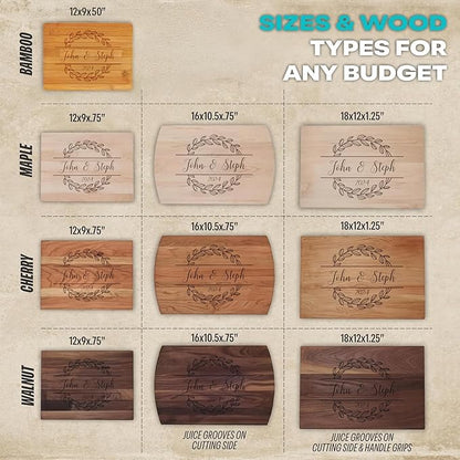 Blue Ridge Mountain Gifts Personalized Laser Engraved Wooden Cutting Board New Home Essentials - Customized Chopping Board for Weddings, Anniversaries, Birthdays - Unique Christmas Gift