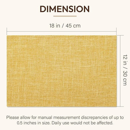 Blue Forest Placemats Set of 6, Dual-Layered Thickened Faux Linen Cloth Place Mats Heat Resistant Machine Washable Wrinkle Free Table Mats Indoor/Outdoor (Yellow)