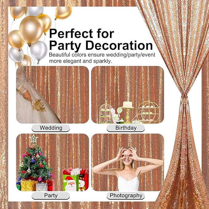 Rose Gold Sequin Backdrop Curtain 8FTx8FT 1 Panel Sequin Backdrop Drape for Parties Glitter Photo Background for Wedding Baby Shower Christmas