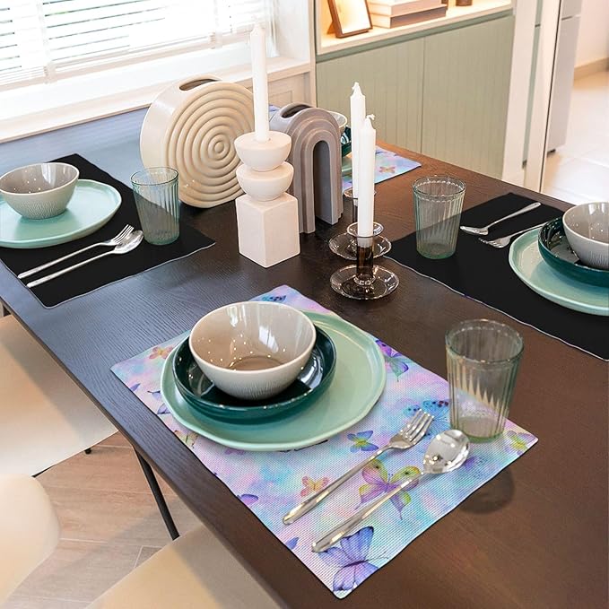 Watercolors Butterfly Placemats Set of 6,Spring Summer Flower Place Mats Washable for Kitchen Dining Table Heat Resistant Decorative Colth Table Mats 6 PCS, Style