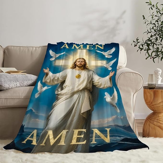 Jesus Blanket Christian Throw Blanket God Faith Religious Soft Cozy Fleece Fuzzy Stuffed Plush Flannel Gifts for Girls Women Boys Kids Adults 40''x50''