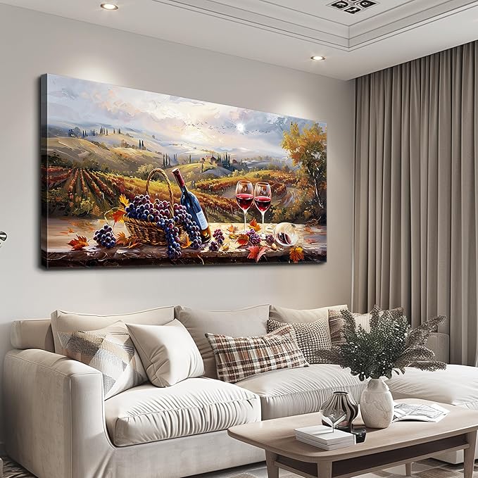 hyidecorart Farmhouse Rustic Wine Canvas Wall Art Dining Room Kitchen Still Life Painting, Vintage Restaurant Decoration, Colorful Artwork Prints for Bar Living Room Posters Wall Decor Hanging 20x40