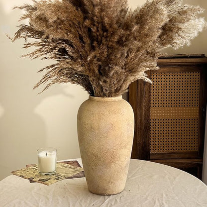 12 Inch Farmhouse Decor Ceramic Rustic Vase,Beige Handmade Flower Vases for Centerpieces,Pottery Vase for Living Room,Kitchen & Bedroom Decor,Vintage Ceramic Vases for Wedding