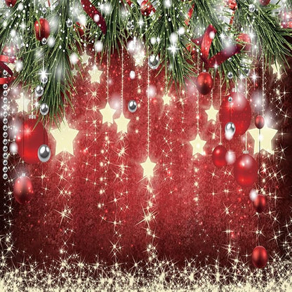SJOLOON Christmas Backdrops Red Ball Theme Background Shining Stars Background New Year Backdrop for Christmas Party Decoration Banner Photo Shoot 12364 (8x8FT)