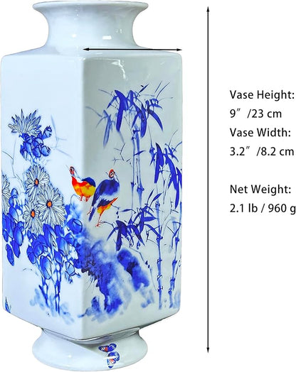 MTME Porcelain Figurines, Jingdezhen Decorative Flower vase, Home Decor, Wedding Gifts, Aesthetic Sculpture Home décor (Bamboo & Bird)
