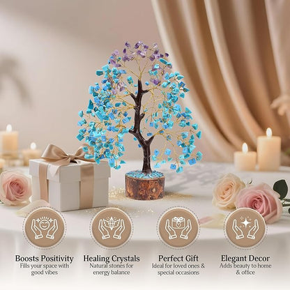 FASHIONZAADI Amethyst and Turquoise Crystal Tree of Life - Crystal Decor - Spiritual Gifts - Crystals Gifts for Women - Gemstones and Crystals