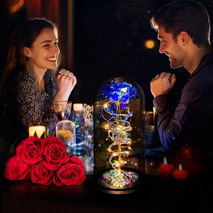 Childom Christmas Rose Gifts for Women,Birthday Gifts for Women Mom Christmas,Flowers for Delivery Prime,Blue Light Up Rose in A Glass Dome,Anniversary Rose Gift for Her Grandma Valentines Day