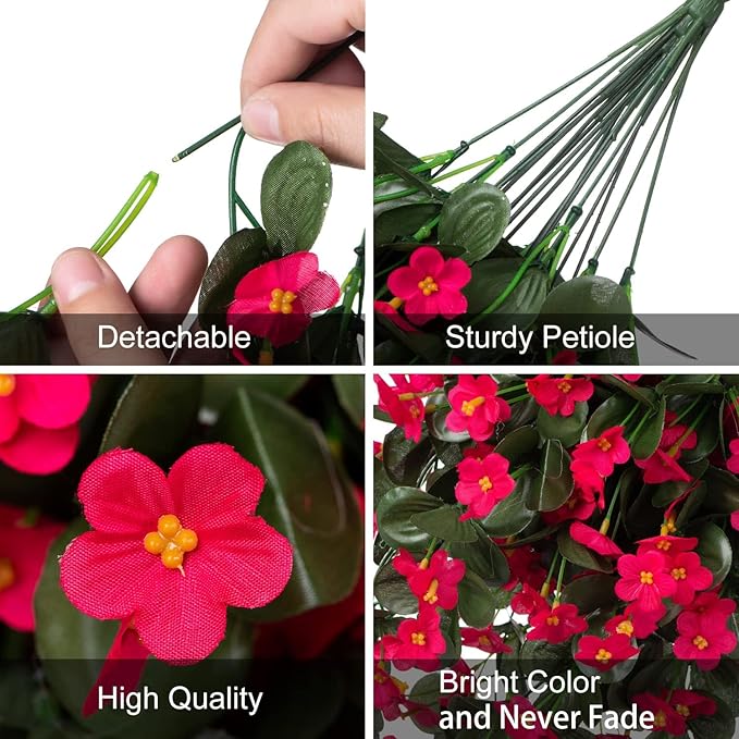 Artificial Faux Hanging Flowers Plants for Outdoor Outside Fall Decoration, 2 PCS Fake Silk Hotpink Daisy Mums Long Vines UV Resistant Realistic for Home Porch Patio Balcony Window Planter Pot