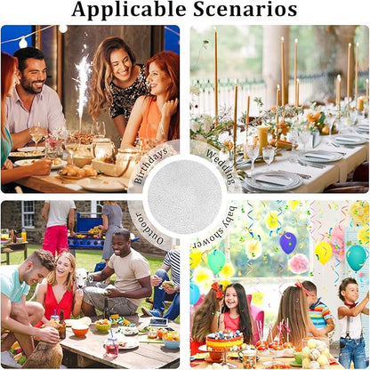 Hysenm 50 Pcs Disposable Silver Placemats Set Metallic 13 Inch Round Foil Mesh Pressed Table Doilies, Ultra-Thin Disposable Placement Mats for Home Decoration Dining Table Wedding Birthday Party