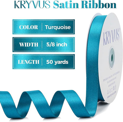Premium Double Faced Turquoise Blue Satin Polyester Ribbon, 5/8 Inch X 50 Yards, Luxury, Perfect for Gift Wrapping, Crafts, Wedding Decor, Special Occasions