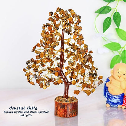 YATHABI Tiger Eye Crystal - Gem Tree - Stone Bonsai Tree - Good Luck Money Tree - Chakra Stone - Spiritual Tree - Crystal Tree for Life Decor - Crystal Gift - Crystal Energy