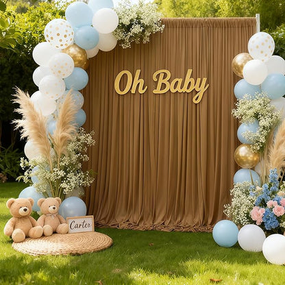 Gold Brown Backdrop Curtains-Wrinkle-Free Polyester Photography Drapes Party Curtain Background for Baby Shower Wedding Decorations- 8 X10FT (Brown)