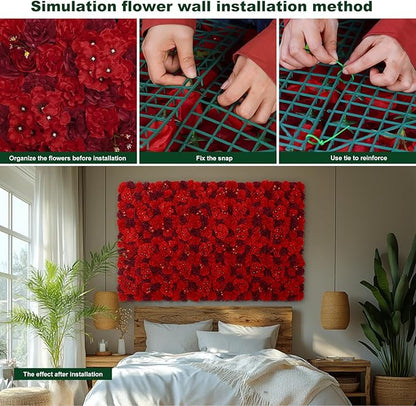 Flower Wall Backdrop 9pcs 16.5x16.5 Inch Flower Wall Decor Artificial Floral Wall Panel Ideal for Wedding Celebrations, Festive Party Birthday Backdrops and Elegant Home Decor