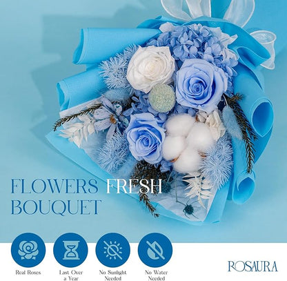 Rosaura Preserved Flowers Bouquets, Flowers for Delivery Prime, Forever Roses Bouquets Valentine's Day, Mother's Day, Christmas, Birthday Gifts (Blue)