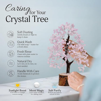 FASHIONZAADI Rose Quartz Crystal Tree of Life for Women Office Decor, Good Luck, Money, Meditation, Positivity, Handmade Healing Crystal Stones Bonsai Tree Spiritual Birthday Gifts for Women