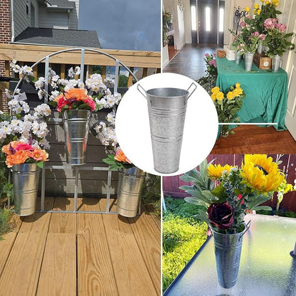 12 PCS 9 Inch Metal Flower Vase for Cut Flowers, Galvanized Metal Floral Buckets, Vintage Style Galvanized Flower Bucket for Home Décor & Wedding Centerpiece (Silver)