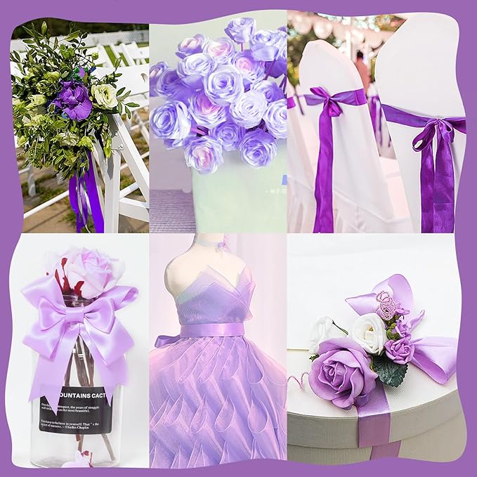 150 Yards Purple Satin Ribbon 1-1/2 Inch 6 Rolls Assortment Ribbons for Crafts Gift Wrapping Flower Bouquet Wedding Invitations Birthday Party Festival Decoration Hair Bows