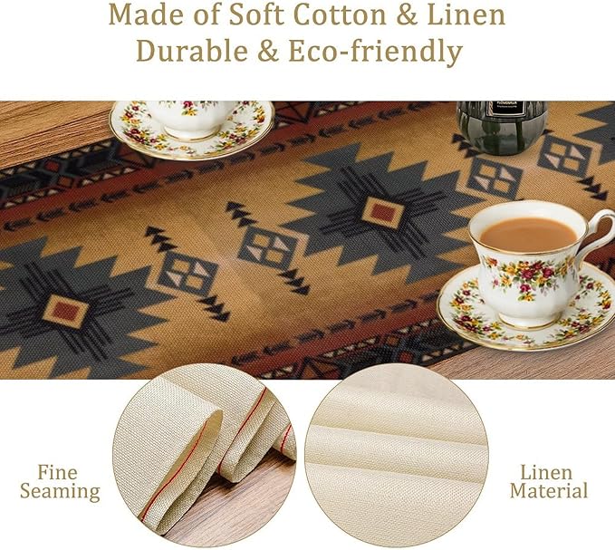 Aztec Table Runner, Southwestern Ethnic Geometric Triditional Table Runner Table Setting Decor for Kitchen Garden Farmhouse Party Holiday Dinner Home, 13x36 Inch