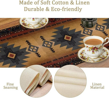Aztec Table Runner, Southwestern Ethnic Geometric Triditional Table Runner Table Setting Decor for Kitchen Garden Farmhouse Party Holiday Dinner Home, 13x60 Inch