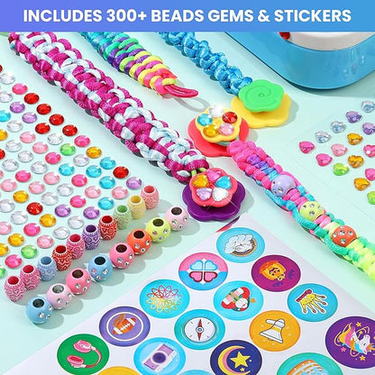 DDAI Friendship Bracelet Making Kits Crafts - Arts & Crafts for Kids Ages 8–12 - Birthday Gifts for 7 9 10 11 12 Years Old Girls Toys, String Bracelet Maker Loom Box for Kids, DIY Gem Stickers