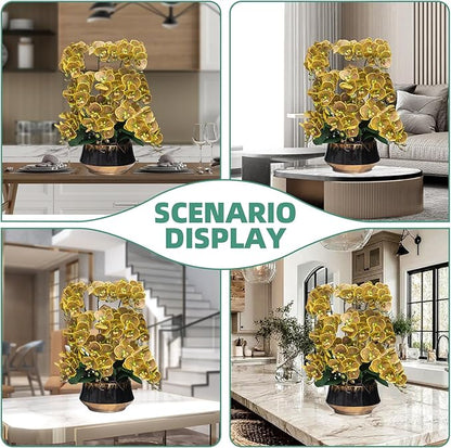 CXGS Orchids Artificial Flower Real Touch Faux Orchid in Large Ceramic Vase 23.6'' Realistic YellowSpots Fake Phalaenopsis Floral Arrangements Centerpiece Table Home Indoor Decor