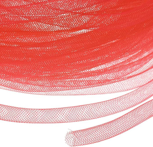 Mesh Tube Ribbon 25 Yards, 10mm Elastic Fabric Ribbons Mesh Tubing for Crafts/Gift Wrapping/Flower Bouquets/Wedding/Birthday/Holiday/Wreaths Christmas/Decoration[Persian Red]