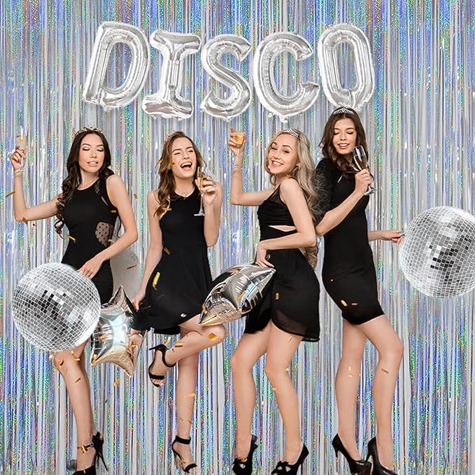 Foil Fringe Curtains Christmas Decorations - Melsan 3 Pack 3.2 x 8.2 ft Silver Tinsel Curtain Photo Backdrop for Birthday Party or Disco Party Decorations