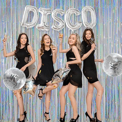 Foil Fringe Curtains Christmas Decorations - Melsan 3 Pack 3.2 x 8.2 ft Silver Tinsel Curtain Photo Backdrop for Birthday Party or Disco Party Decorations
