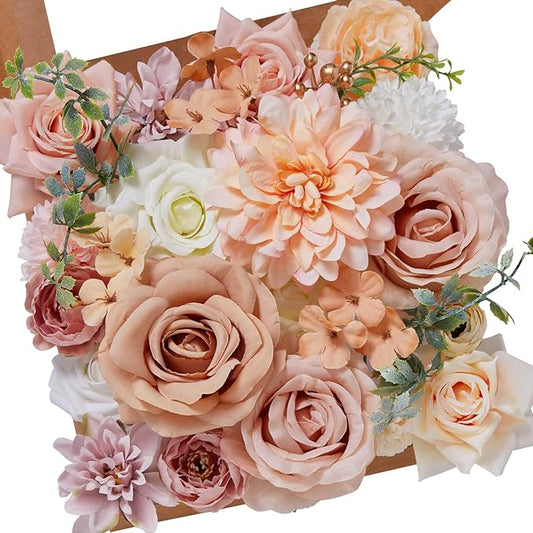 Serwalin Artificial Flowers Terracotta Champagne Flowers, Fake Silk Cake Flowers for Wedding Bridal Bouquets Centerpieces Arrangements Baby Shower Party Cake Home Decor