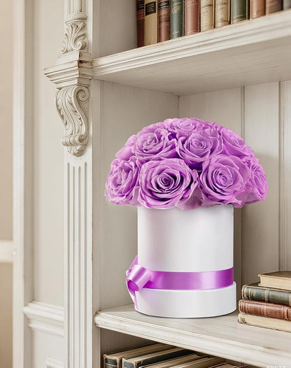 Preserved Roses Dome in a Box, Forever Real Roses Decor, Eternal Flowers for Delivery Prime, Best Gifts Birthday, Wedding, Anniversary, Mother's Day, Christmas for Her, 18-Pieces (Purple)