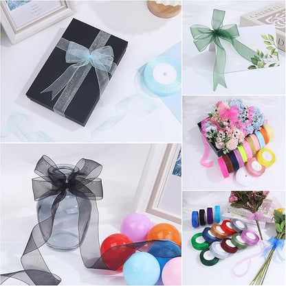 3/4 Inch x 50 Yards Sheer Organza Ribbon Chiffon Ribbon for Gift Wedding Flower Bouquet Wrapping Decorations Crafts (Dark Green)
