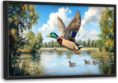 Farmhouse Duck Large Wall Art Framed Rustic Wall Decor for Living Room Lake Duck Hunting Pictures Oversized Canvas Print Painting Modern Extra Large Framed Artwork for Bedroom Office 36"x24"