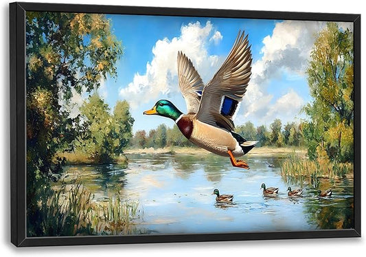 Farmhouse Duck Large Wall Art Framed Rustic Wall Decor for Living Room Lake Duck Hunting Pictures Oversized Canvas Print Painting Modern Extra Large Framed Artwork for Bedroom Office 36"x24"