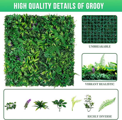 Artificial Boxwood Panels, Grass Wall Panels 20"x20"(12pcs), Privacy Hedge Fence Screen with UV Protection, Fake Greenery Backdrop for Indoor Wedding and Outdoor Garden Backyard