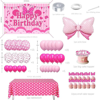Pink Birthday Party Decorations For Girls,Happy Birthday Banner,Pink Balloon Arch Kit,Foil Balloons,Cake toppers