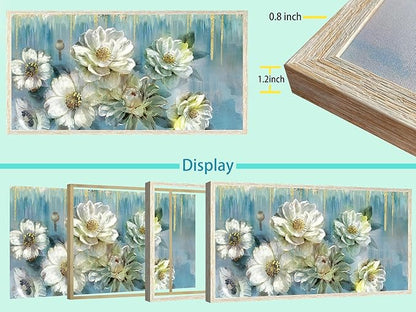 Ardemy Teal Canvas Wall Art Large Framed Magnolia White Floral Pictures Wall Decor Textured Painting Flowers Turquoise Artwork for Living Room Bedroom Dining Room Home Office, 58"x29"
