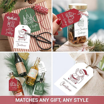 AUDREE 48 Pcs Christmas Gift Tags with String - Funny Holiday Gift Tags for Xmas Presents - Christmas Name Tags for Gifts - Hanging Labels Decoration Xmas Winter Holiday Present DIY Crafts
