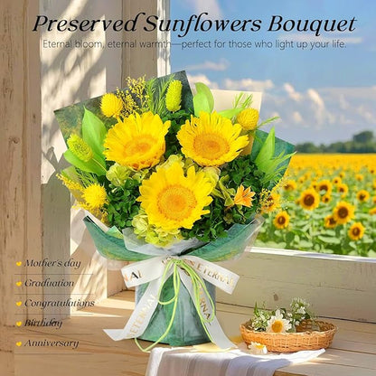 Preserved Sunflower Bouquet - Forever Flowers for Delivery, Long-Lasting Flower with Gift Box, Eternal flowers Bouquet for Mothers, Mom, Wife Anniversary Birthday Gifts for Women and Her
