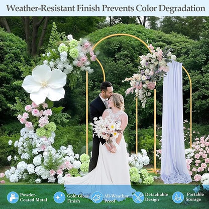 Antizz Arch Backdrop Stand,7.2FT, 6.6FT, 6FT Set of 3 Metal Gold Balloon Arch Stand Kit Wedding Arch Stand for Baby Shower Birthday Party Event Decoration Garden Floral Balloon Arch with Base