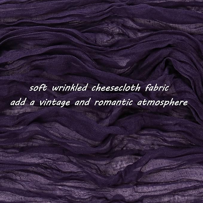 12 Pack Cheesecloth Table Runner 35x72 Inch Boho Gauze Table Runner Rustic Cheese Cloth Long Romantic Table Runners for Wedding Bridal Shower Birthday Party Table Decor (Dark Purple)