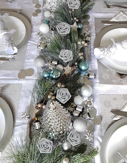 Fake Roses,50PCS Silver Roses Artificial Flowers 2.76" Foam Roses with Stems for Wedding Christmas DIY Wreath Home Table Floral Arrangement(Silver)