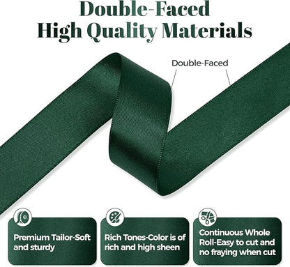 Hunter Green Satin Ribbon, Double Faced 7/8 Inch X 50 Yards Hunter Green Ribbon, Premium Satin Ribbon for Gift Wrapping, Crafts, Hair Bow Making, Sewing, Flower Bouquet, Wedding Party Decor