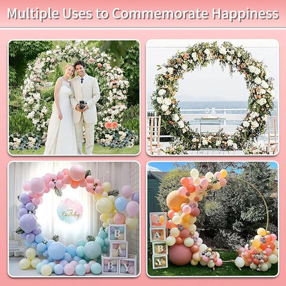 7.2FT Round Backdrop Stand Gold - Circle Balloon Arch Kit Frame Wedding Balloon Arch Kit with Stand Base Flower Ring Arch for Ceremony Birthday Party Baby Shower Christmas Thanksgiving Day