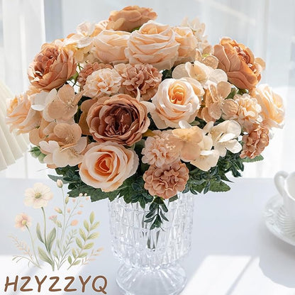 8 Pack Artificial Peony Flowers, Silk Peonies Flowers Fake Peonies Artificial Flowers Peonies Hydrangea Bouquet for Centerpiece Table Wedding Party Home Decor (8, Champagne + Yellow)