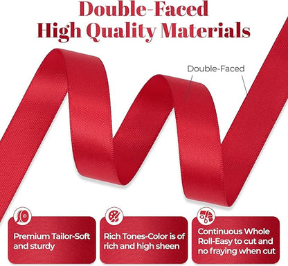 Red Satin Ribbon, Double Faced 5/8 Inch X 25 Yards Red Ribbon, Premium Satin Ribbon for Gift Wrapping, Crafts, Hair Bow Making, Sewing, Flower Bouquet, Wedding Party Decor