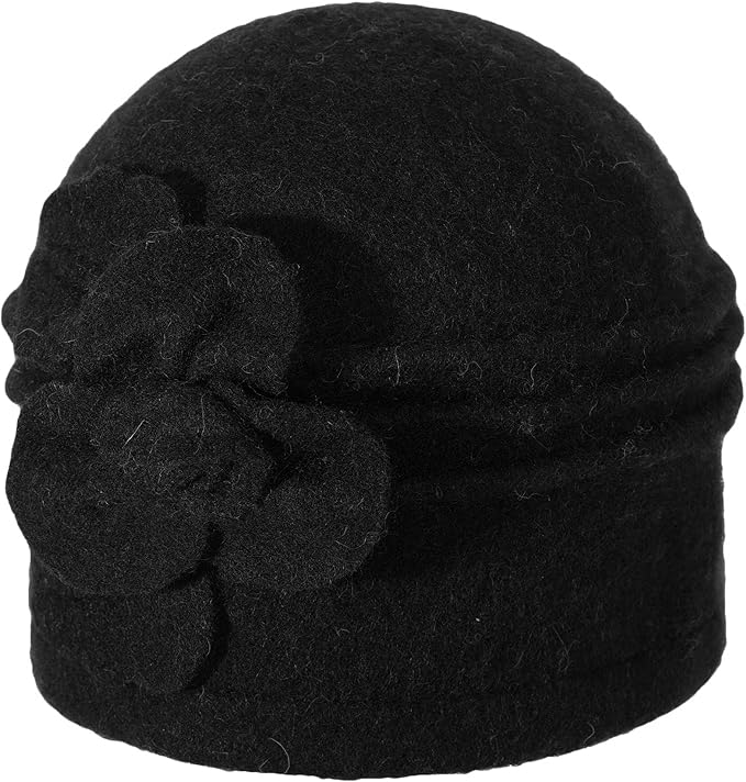 ZLYC Women Wool Cloche Bucket Hat 1920s Vintage Dress Winter Hats with Flower Accent