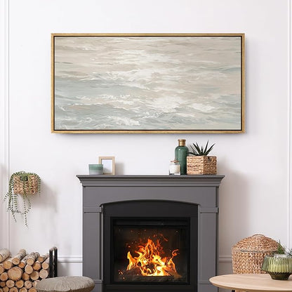 SIGNFORD Extra Large Framed Canvas Print Wall Art Ocean Waves Minimalist Coastal Seascape Illustrations Modern Art Relax/Calm Warm for Living Room, Bedroom, Office - 60"x30"