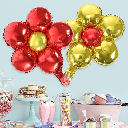 Uonlytech 12pcs Aluminum Film Flower Balloons Assorted Metallic Colors Party Decorations for Birthday Wedding Festival Tear-resistant Foil Balloons for Backdrop and Layout Props