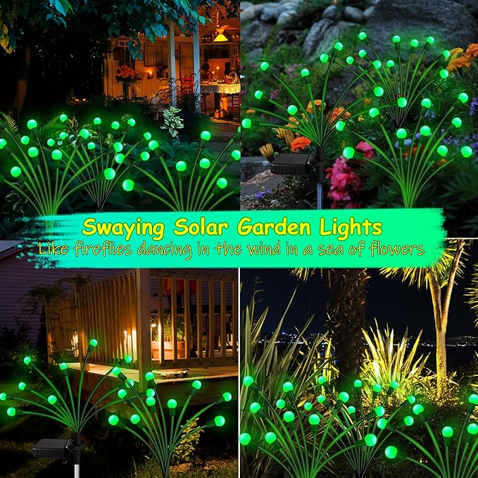 Kohlrabi Solar Halloween Lights Outdoor, 6 Pack 60 LED Solar Green Firefly Lights Waterproof, Sway by Wind, Swaying Light for Yard Patio Backyard Garden Planter Flower Bed Pathway Outdoor Decoration